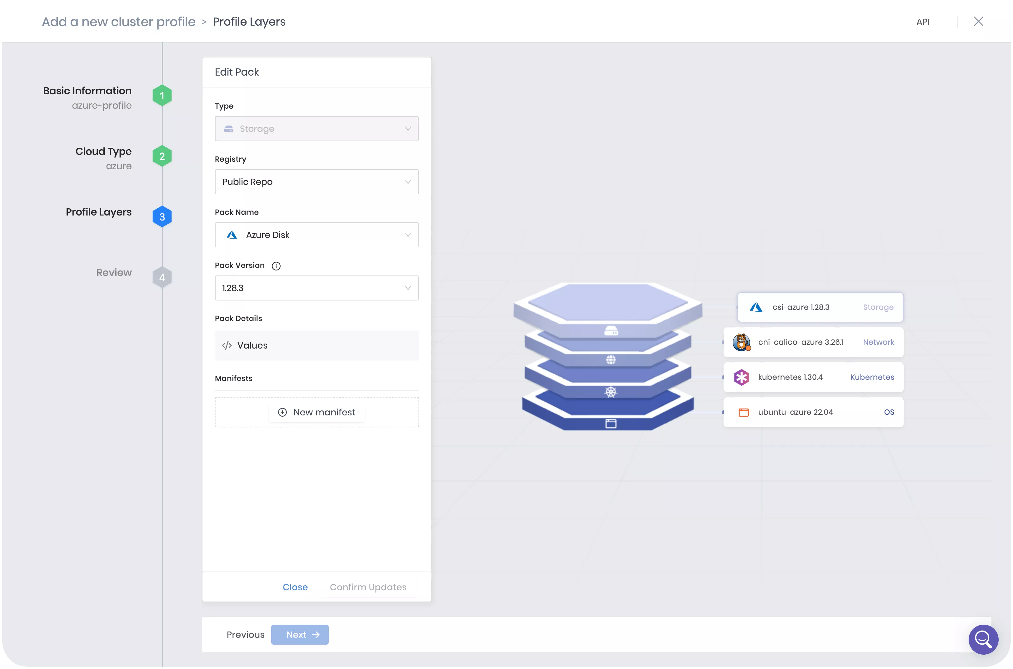 Azure cluster profile overview page