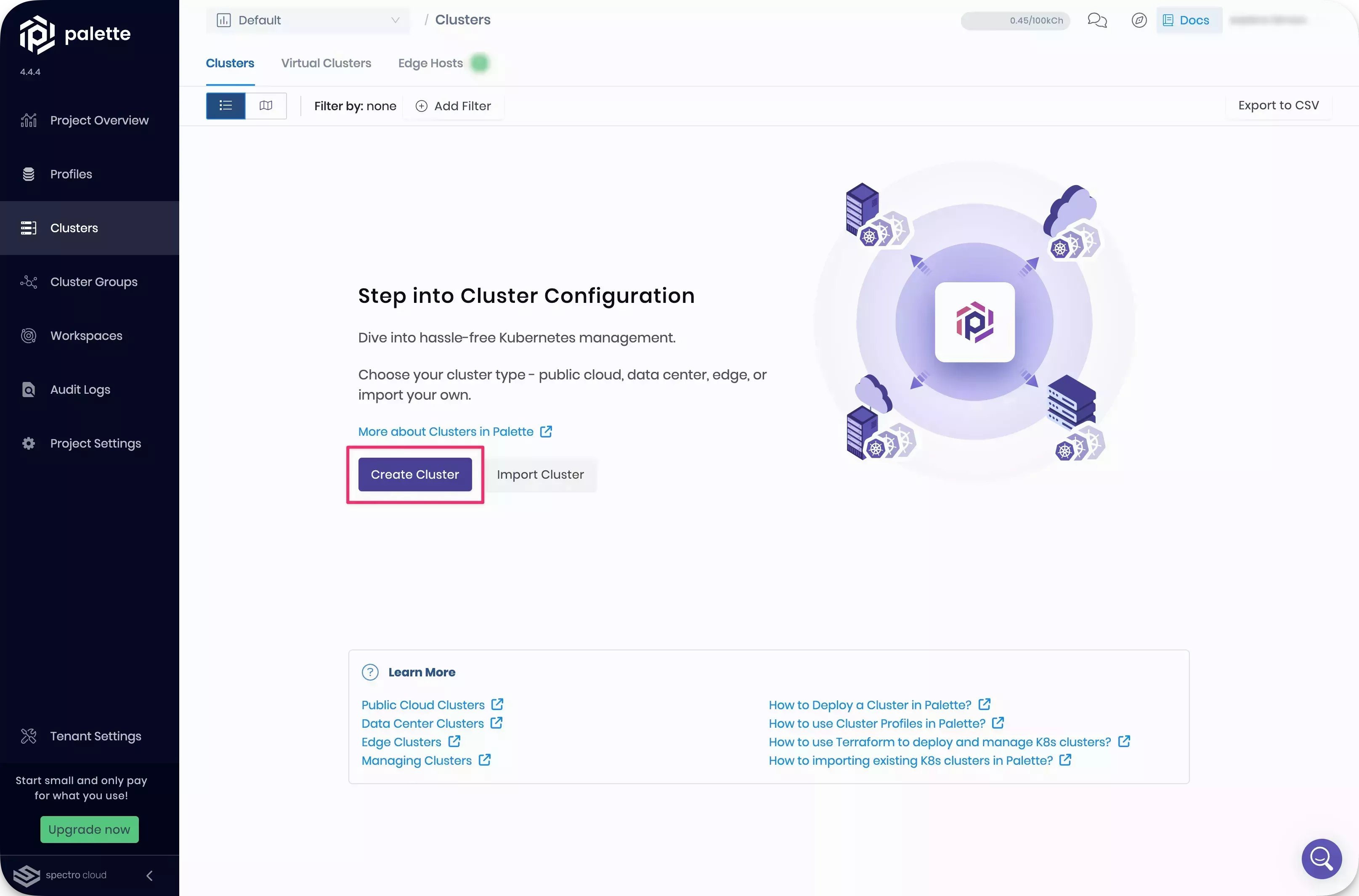 Palette clusters overview page