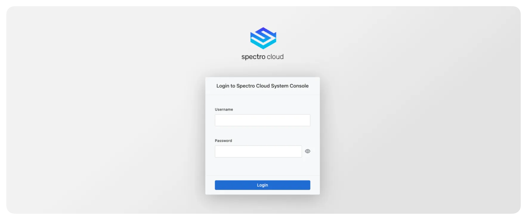 Screenshot of the Palette system console showing Username and Password fields.