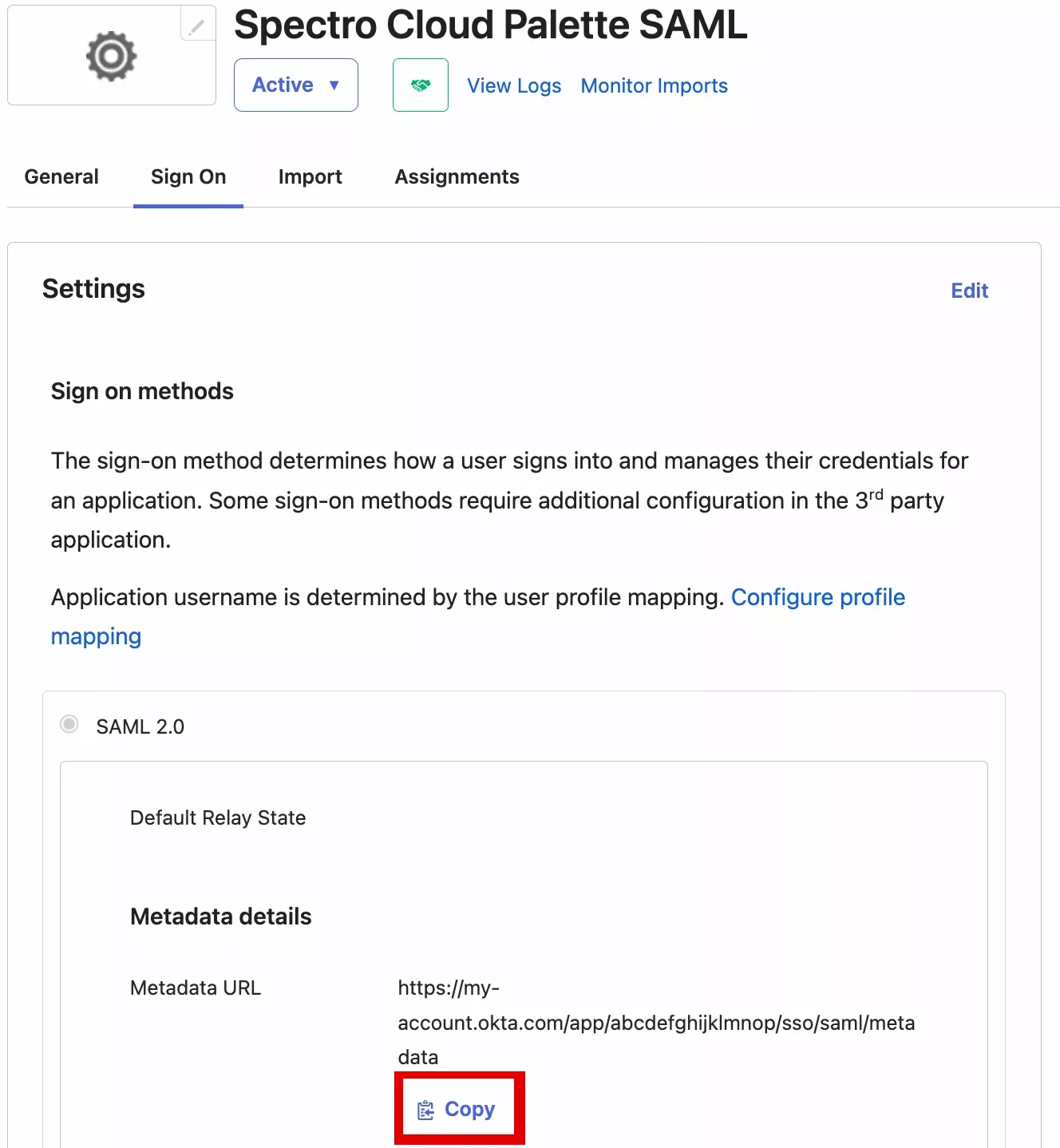 Copy Okta SAML Metadata